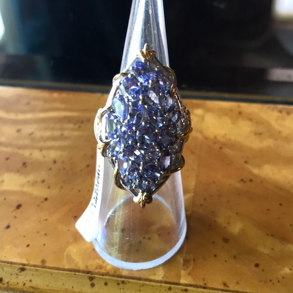 Natural Tanzanite Sterling Silver Cocktail Ring - Picture 1 of 7